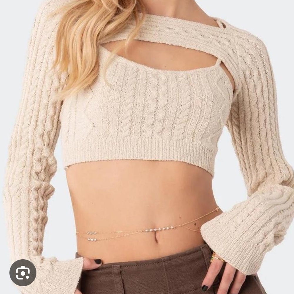 EDIKTED CREAM CABLE KNIT CROP & BOLERO